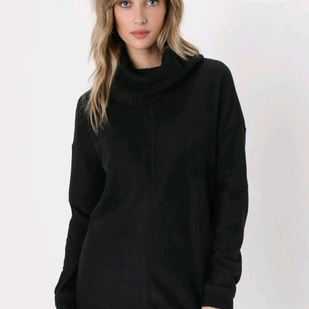 Lulus Tea Reader Black Cowl  Turtleneck Dress, Sz XS